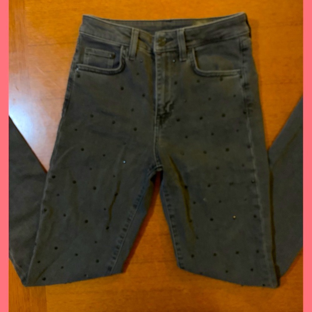 H&M Charcoal Grey High-Rise Jeans with Black Studs